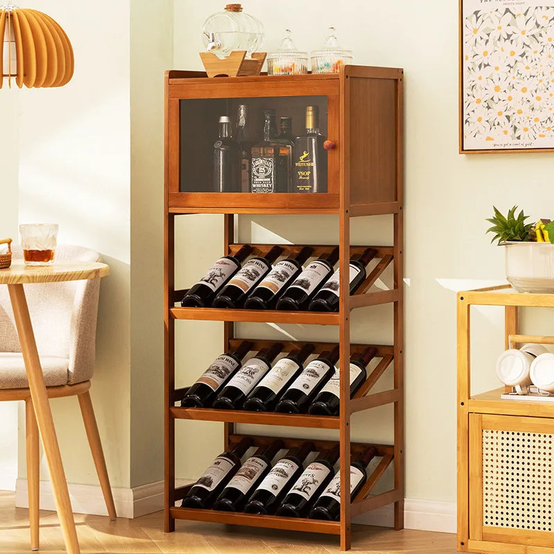 Wine Rack 3/4-tier Solid Bamboo Wood Storage Racks Floor Freestanding Wines Holder Display Wobble-Free Shelves for Kitchen Bar