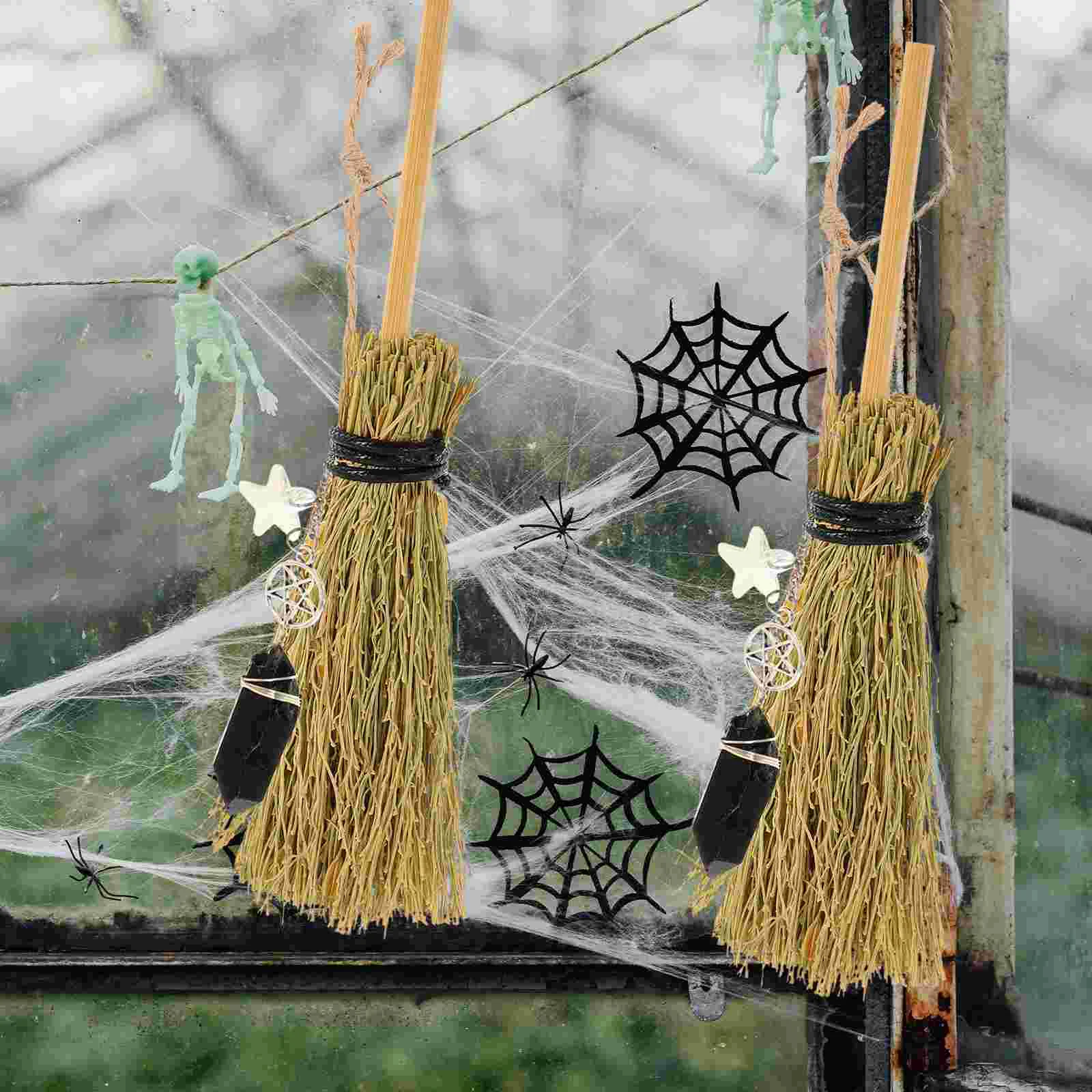 

Mini Broom Witch DIY Broomstick Crystal Pendant Creative Halloween Broom Decor Craft Pendant Branch Ornament Party Adornment