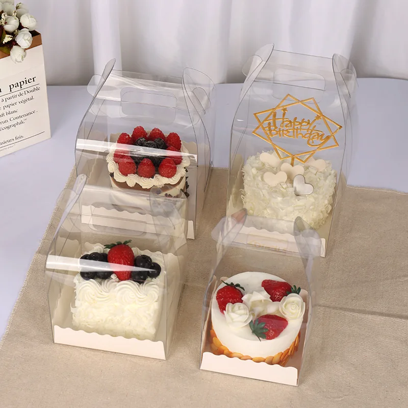 10Pcs 3/4/5 Inch Birthday Cake Packaging Box PVC Gift Box for Cake Transparent Cake Packing Boxes Organizer Cake Case for Home