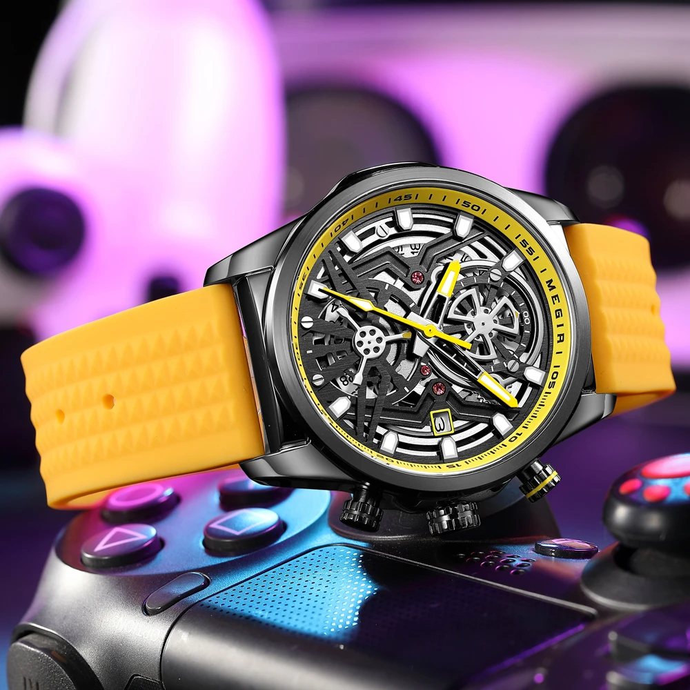 Sport Chronograph Watches for Men Top Luxury Brand MEGIR Quartz Waterproof Fashion Man WristWatch with Auto Date Luminous Hands - 3