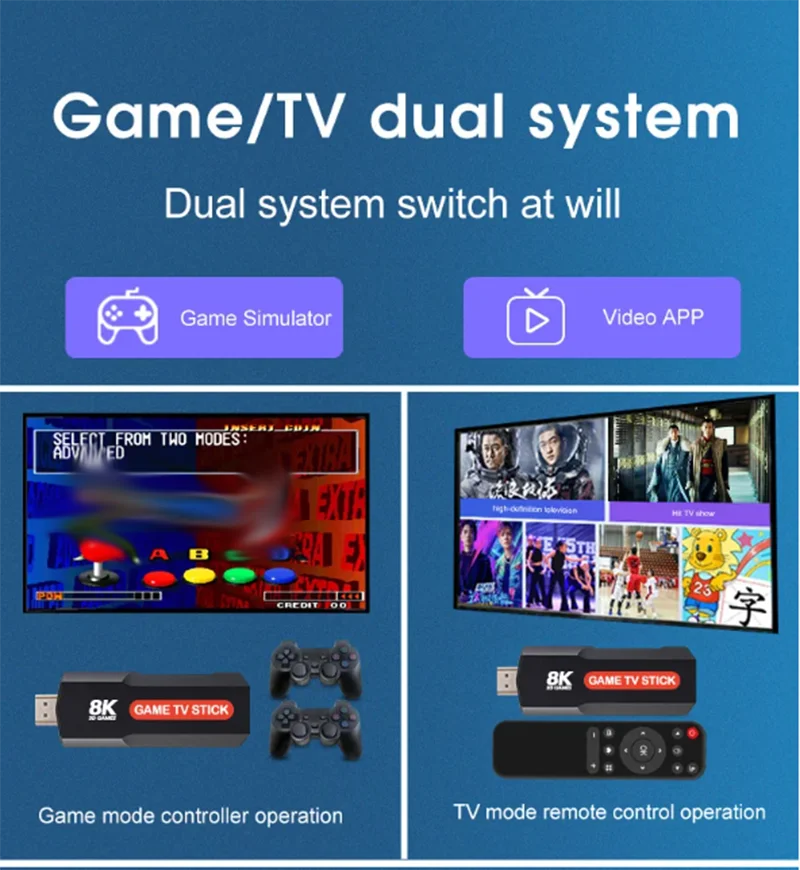 Dual System TV Stick for Android system Retro Video Consola Built in 10000+ Games Game Stick 4K Xmas Gift video game console,game console,video game stick,game console kit