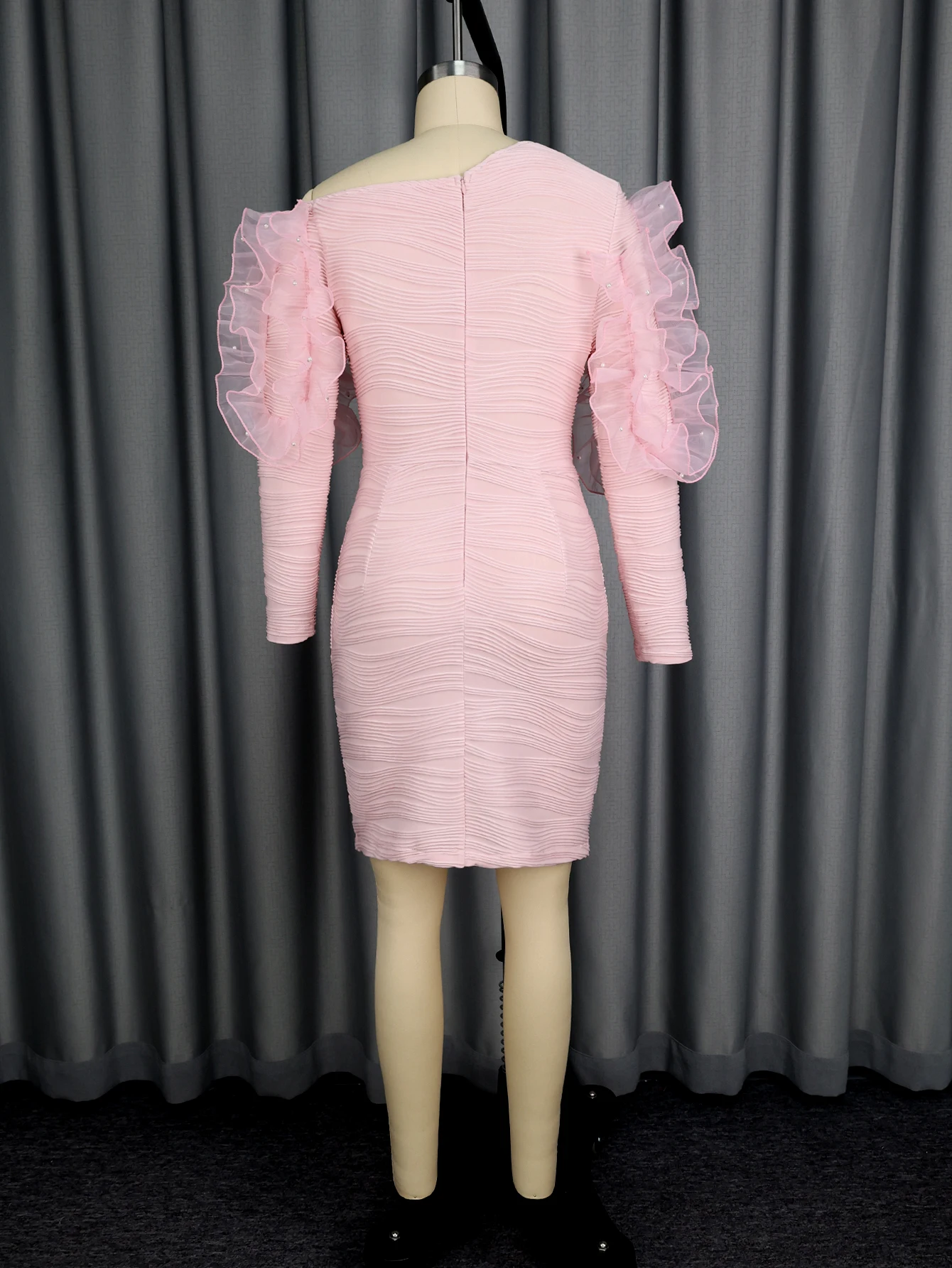 white by vera wang asymmetric pleats wedding dress Plus Asymmetrical Neck Puff Sleeve Bodycon Dress – Beisat main image 1