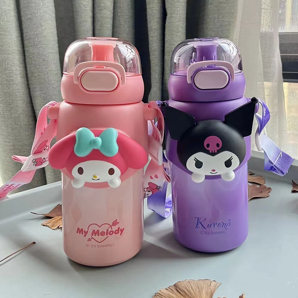 Sanrio HelloKitty Water Cup 460ML Cute Kuromi Thermos Cups Anime Cartoon My Melody Juice Cups Insulated Water Bottle Kids Gifts mniso sanrio hellokitty kuromi cinnamoroll kitchen scraper teen heart stainless steel vegetable peeler kitchen accessories tools