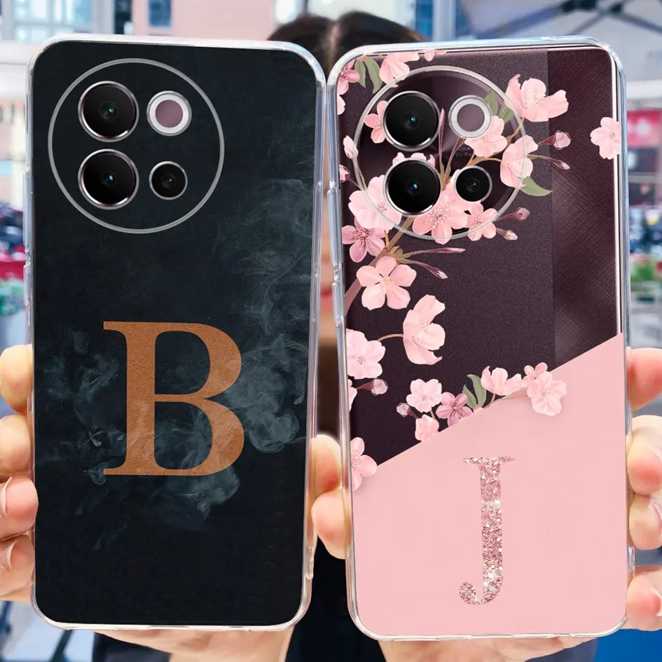 Fashion Flower Letters Soft Silicone Phone Back Cover - Clear Coque