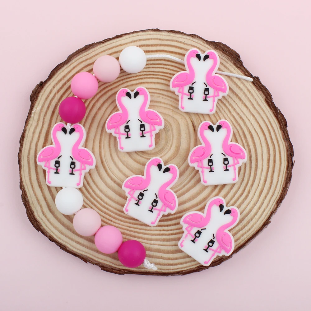  젖니가 나는 실리콘 구슬, 핑크 새 초점 구슬, DIY 젖꼭지 체인, 키체인 펜던트, 보석 펜 액세서리, 5 개