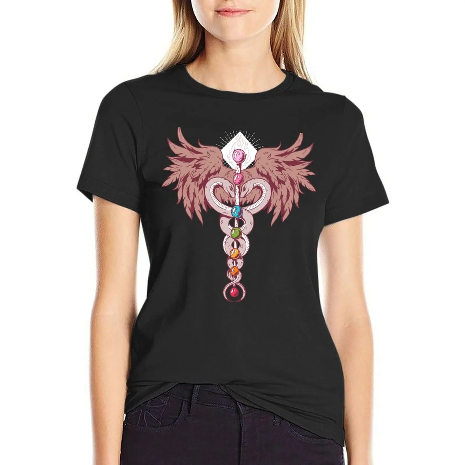 Caduceus Chakras Twin Snakes T-Shirt animal print anime clothes spring clothes Women 2024