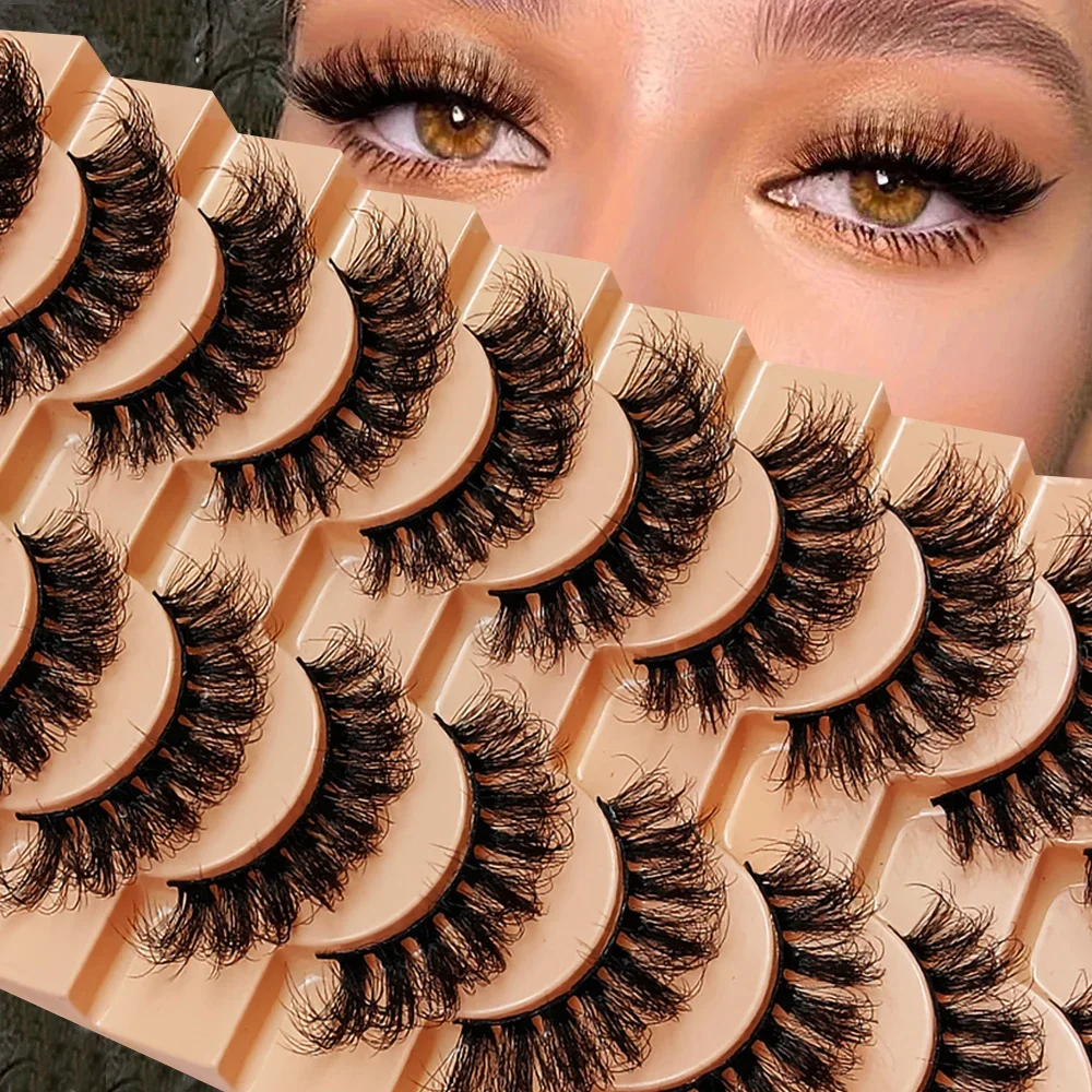 

10 Pairs Russian Strip Lashes Dramatic Fluffy False Lashes Faux Mink Wispy Look Messy False Eyelashes