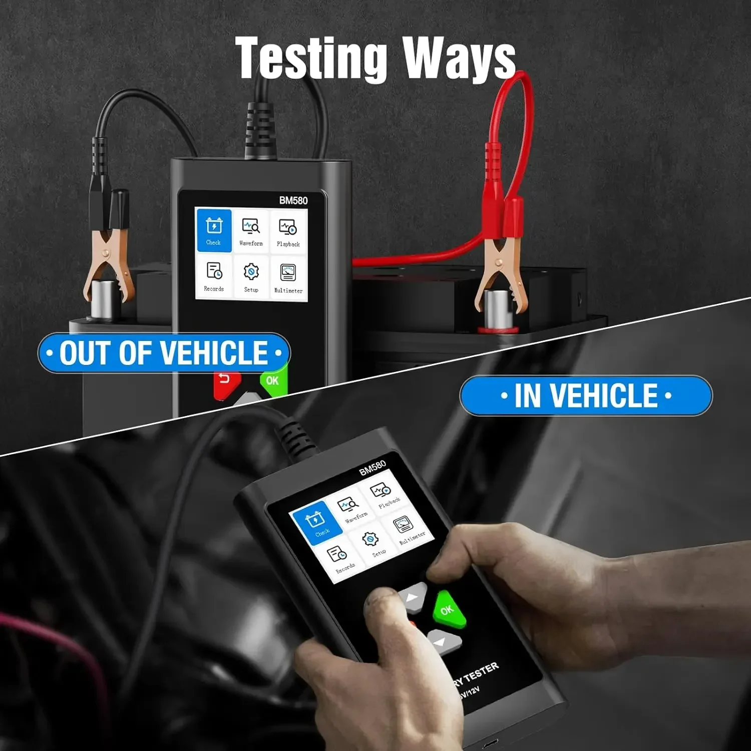 Car Battery Tester 6V 12V BM580 100-2000CCA Analyzes Cranking Charging Voltage Tests Battery Capacity Automotive