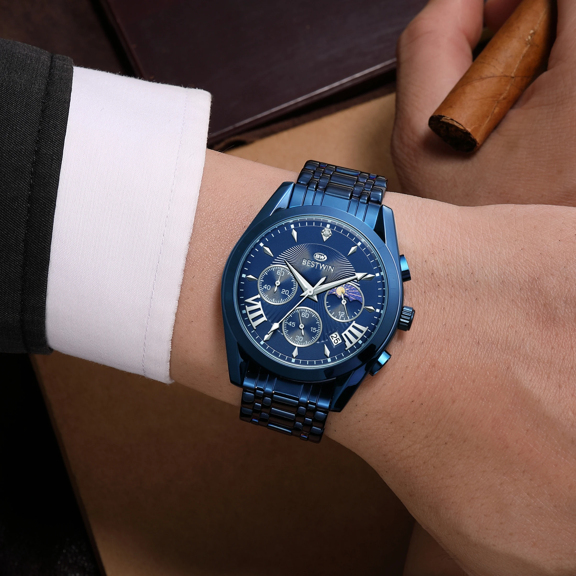 Luxury men's watch all stainless steel strap Reloj with calendar men's quartz watch business men's black gold time clock 2023