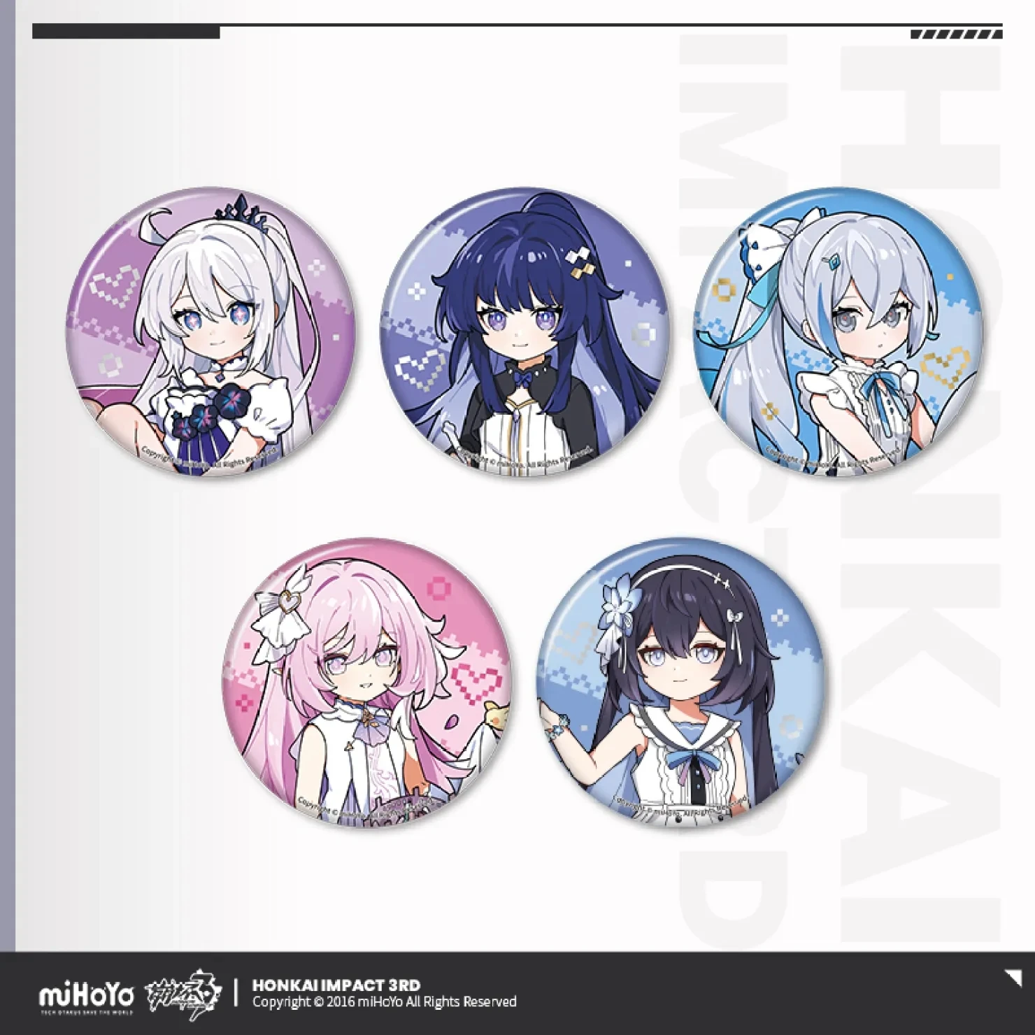 

[Genuine] Game Honkai Impact 3RD Herrscher Theme Tinplate Badge Anime Cosplay Metal Pin Seele Elysia Bronya Mei Cartoon Brooch