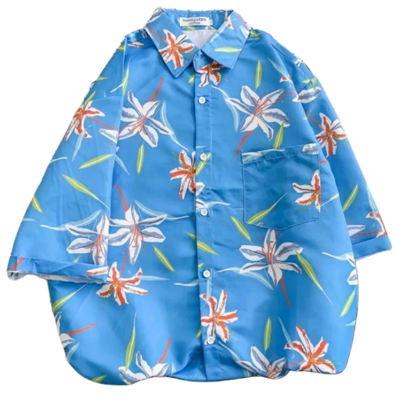 Summer Men's Thin Short Sleeve Floral Shirt Fashion Handsome Casual Slim Fit Hawaiian Beach Vacation Shirt Jacket