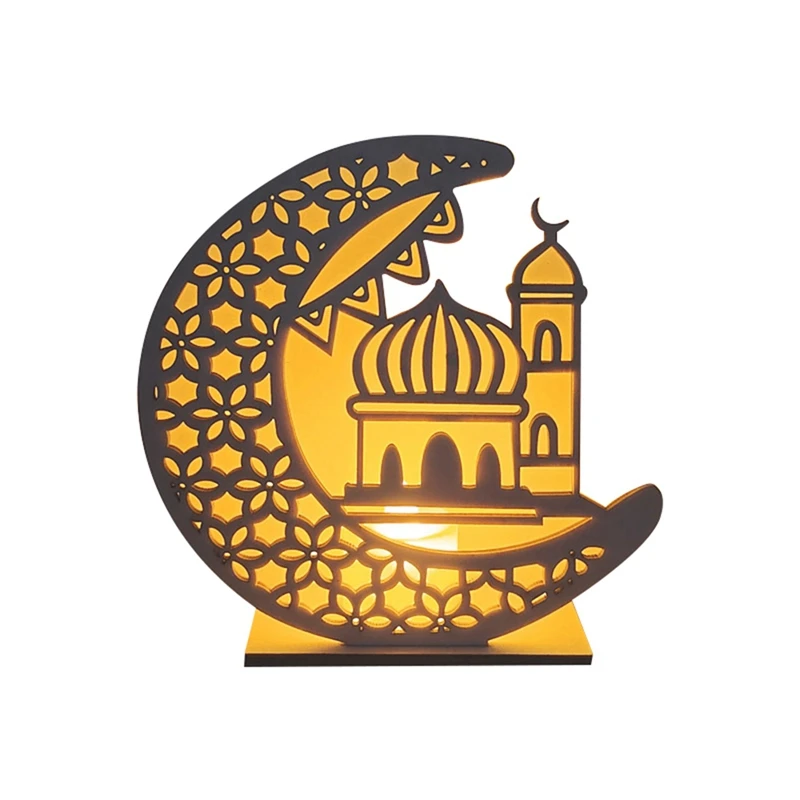 

Wooden Crafts Ornament Lamp Middle East Festival Eid Decorative Lamp Moon LED Decorative Lamps
