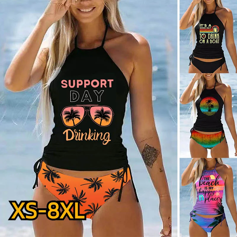 

2023 Women High Waist Tankini Summer New Design Printing Swimwear Swimsuit Bikini Bathing Suit Two Piece Set Beach Weart XS-8XL