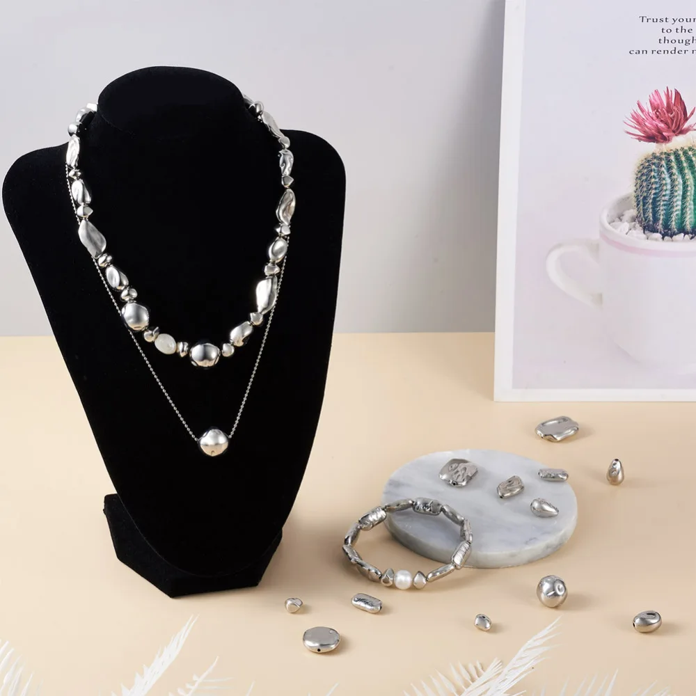 160Pcs CCB Plastic Beads Irregular Loose Beads Silver Color Plastic Spacer Beads for Grunge Jewelry Making DIY Bracelet Necklace