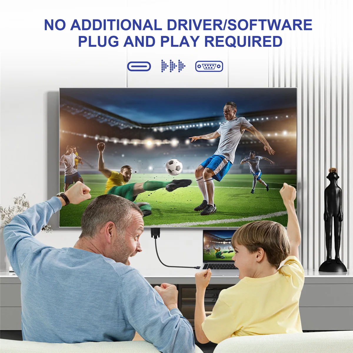 USB C타입 VGA 케이블, USB 3.1 장치에 적합, HP 등에 적합, 5.9 피트, 1.8m