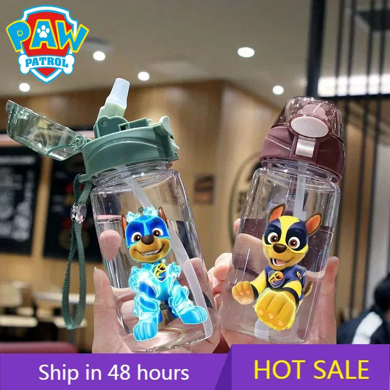 Paw Patrol Cartoon Children Straw Water Cup Cute Anime Dog Print Chase Skye Marshall Portable Sports Water Bottle Regali Per Bambini