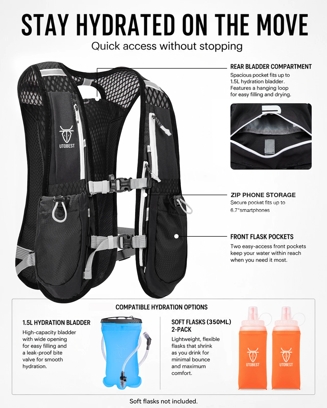 Ultra Lightweight Hydration Vest 5L with 1.5L Water Bladder