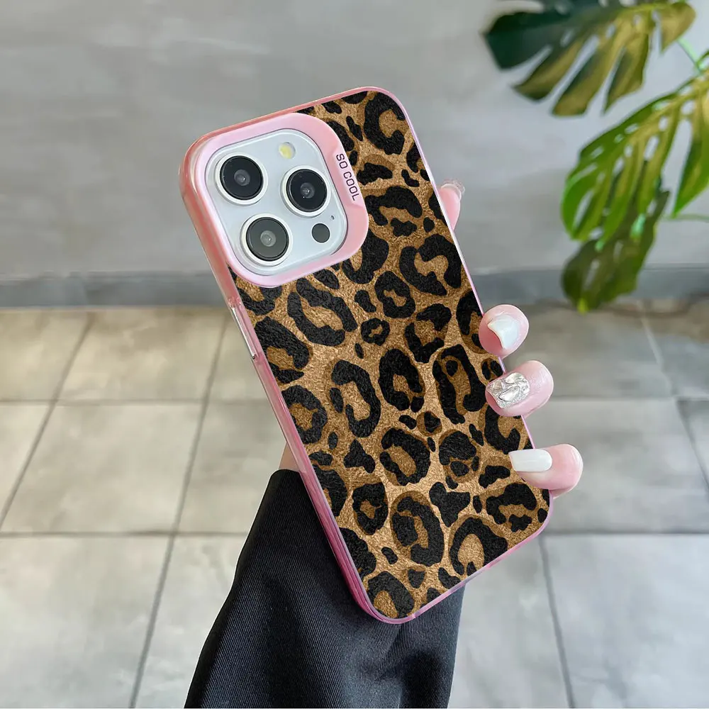 INS Brown Leopard Print Y2K Magsafe Magnetic Soft Silver Plated Phone Case Cover