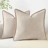 Kitinjoy Chenille housses d'oreiller douces 18x18 lot de 2 housses d'oreiller décoratives en velours avec bord cousu pour canapé-lit 1