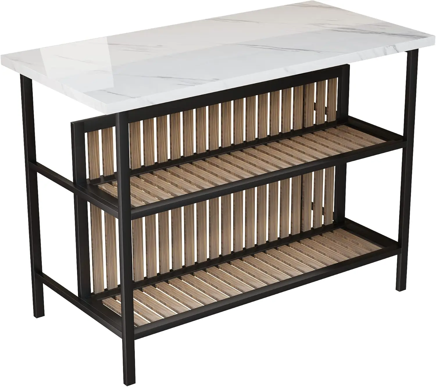 Kitchen Island with Seating & Storage Shelf, Faux Marble Island Table for Kitchen, Modern Bar Table and Chairs Set for 2,Di
