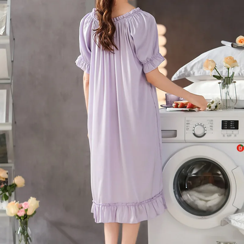 Summer Womens Nightgowns Faux Silk Short Sleeve Sleepshirt Nightdress Nighty Princess Women Girls Solid Nightwear Sleeping Dress