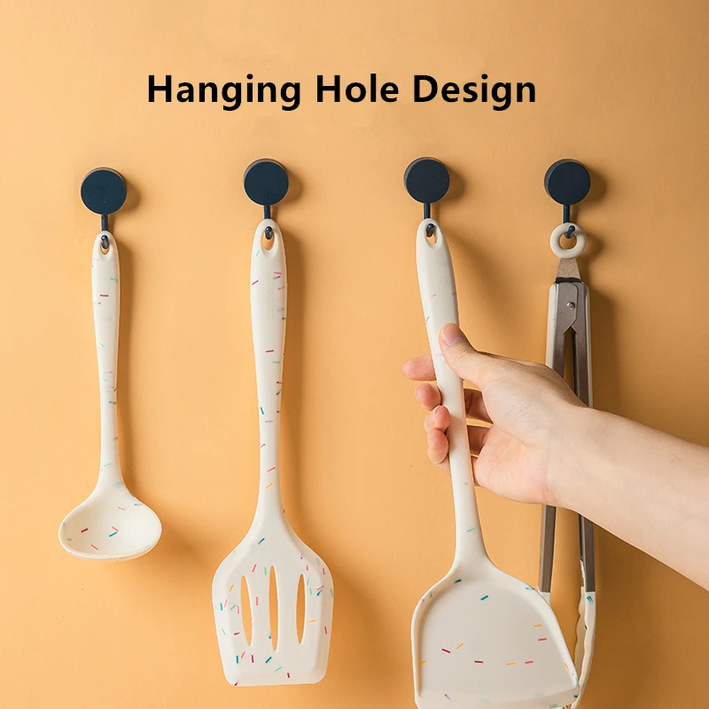 Creative Color Dot Silicone Kitchenware Long Handle Soup Spoon Colander Frying Spatula Egg Beater Household Baking Cooking Tools kitchen utensils