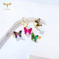 18 Colors Zircon Butterfly Rings For Women Girls Luxury Gold Color Copper Hand Finger Jewelry Accessories Adjustable Size Gifts 1