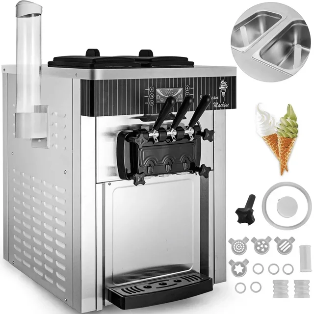 Machine à crème glacée commerciale VEVOR, 5,3 à 7,4 gallons par heure, crème glacée molle avec écran LED, nettoyage automatique, 3 saveurs pour restaurant 1
