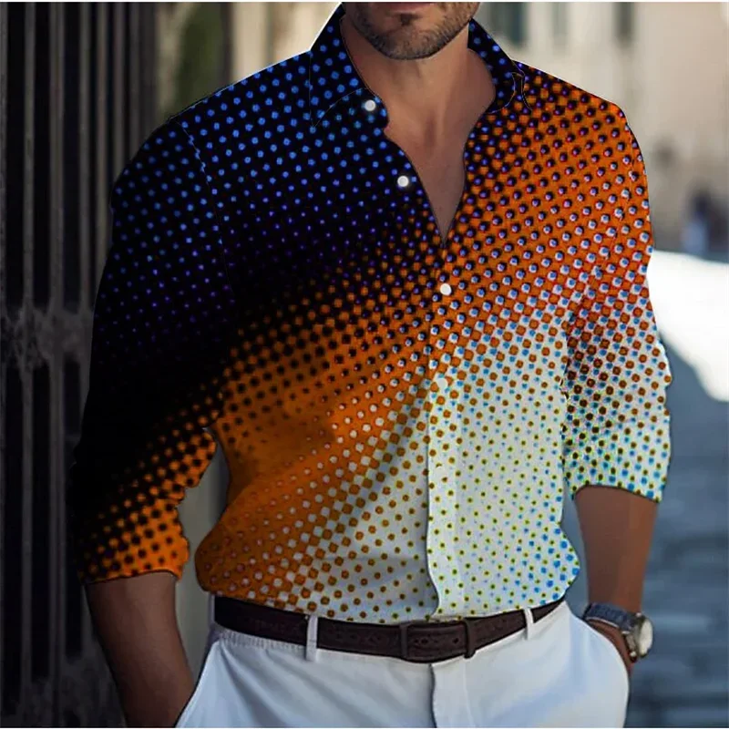 Fashion new dotted circle color change with elegant and trendy men's shirt top designer original design 2024 new shirt plus size