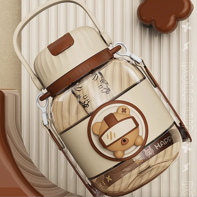 Kawaii Cute Student Children'S Water Cup Large Capacity Straw Plastic Cup Outdoor Sports Water Bottle Tons Water Bottle