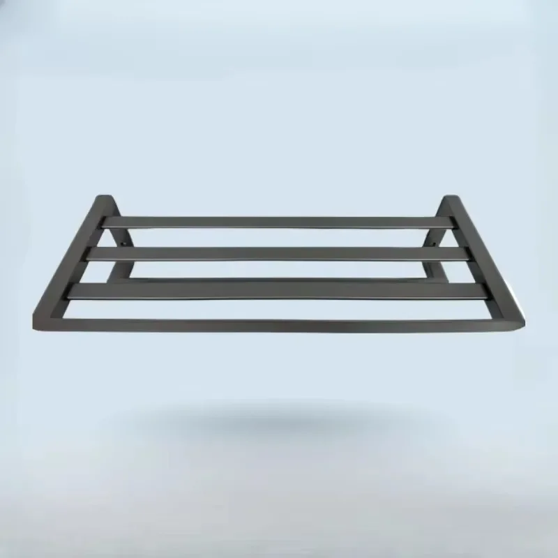 Flat double-layer space aluminum towel rack and shelf, bathroom hanging piece, double-bar towel rack