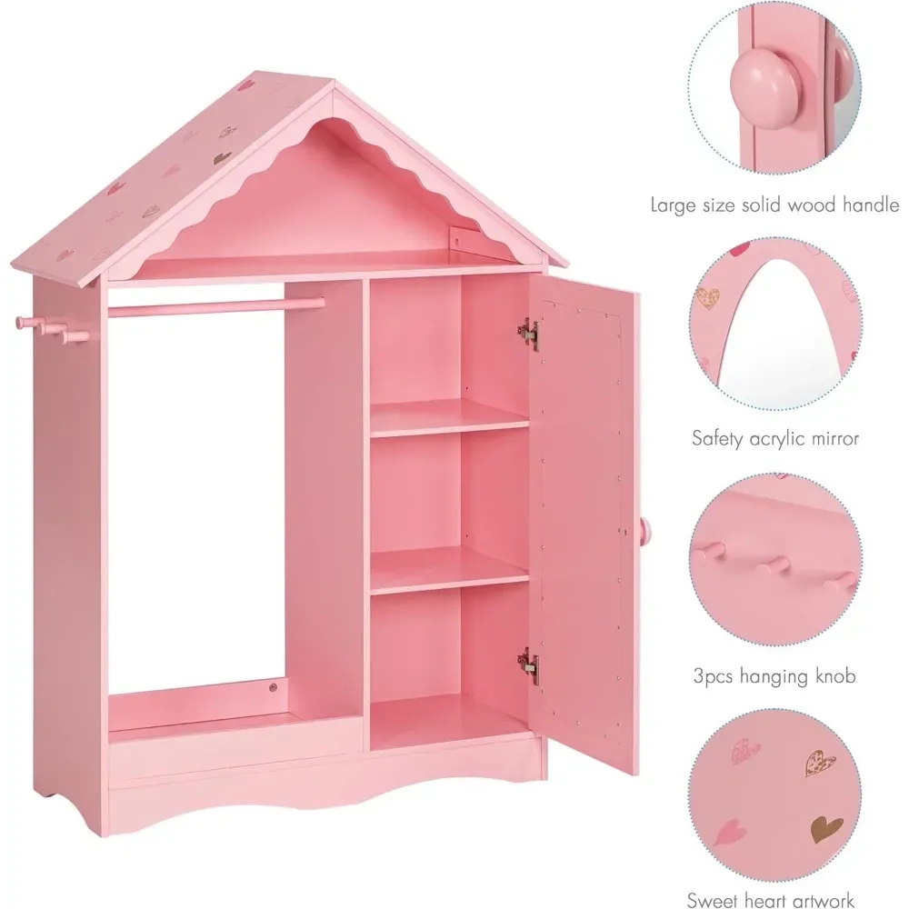 Children's Wardrobe, Mirrored Wardrobe, Open Hanging Children's Clothing Storage Cabinet, Game Room, Children's Wardrobe 5