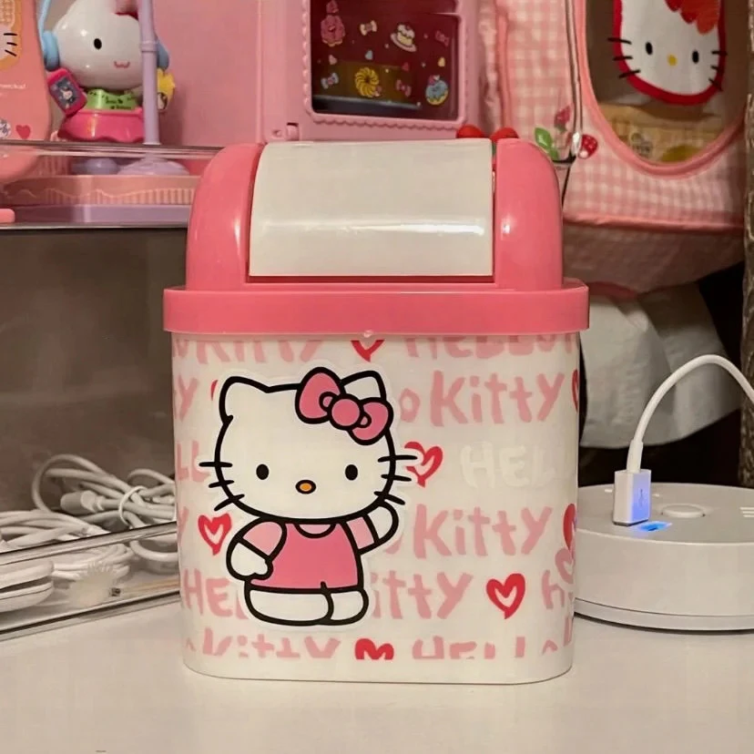 

Настольная корзина для мусора Hello Kitty, милый мультяшный контейнер для мусора с крышкой, Офисная корзина для мусора, контейнер, маленькая домашняя игрушка для хранения
