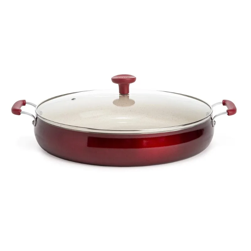 

Clean Ceramic 13" Non-Stick Aluminum Centerpiece Sauté Pan with Glass Lid, Red