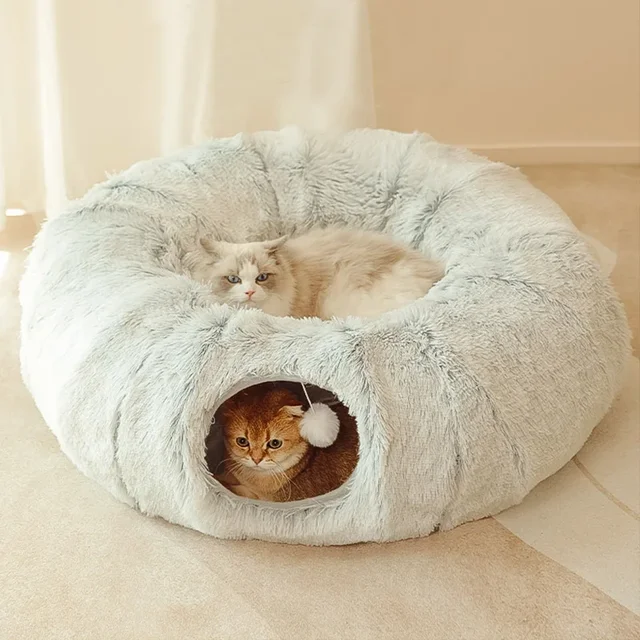 2 In 1 Round Cat Beds House Funny Cat Tunnel Toy Soft Long Plush Dog Bed For Small Dogs Basket Kittens Bed Mat Kennel Winter 2 In 1 Round Cat Beds House Funny Cat Tunnel Toy Soft Long Plush Dog Bed For Small Dogs Basket Kittens Bed Mat Kennel Winter