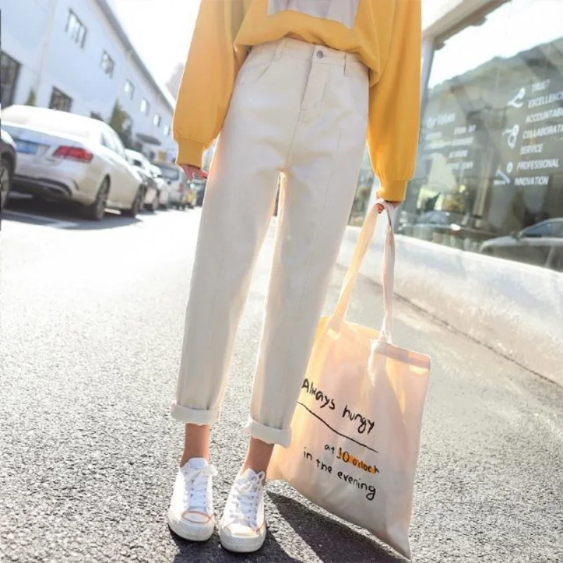 

Women Harem Jeans Pants Fashion High Waist Loose White Denim Jeans Female Buttons Trousers Spring Autumn Streetwear Durikies