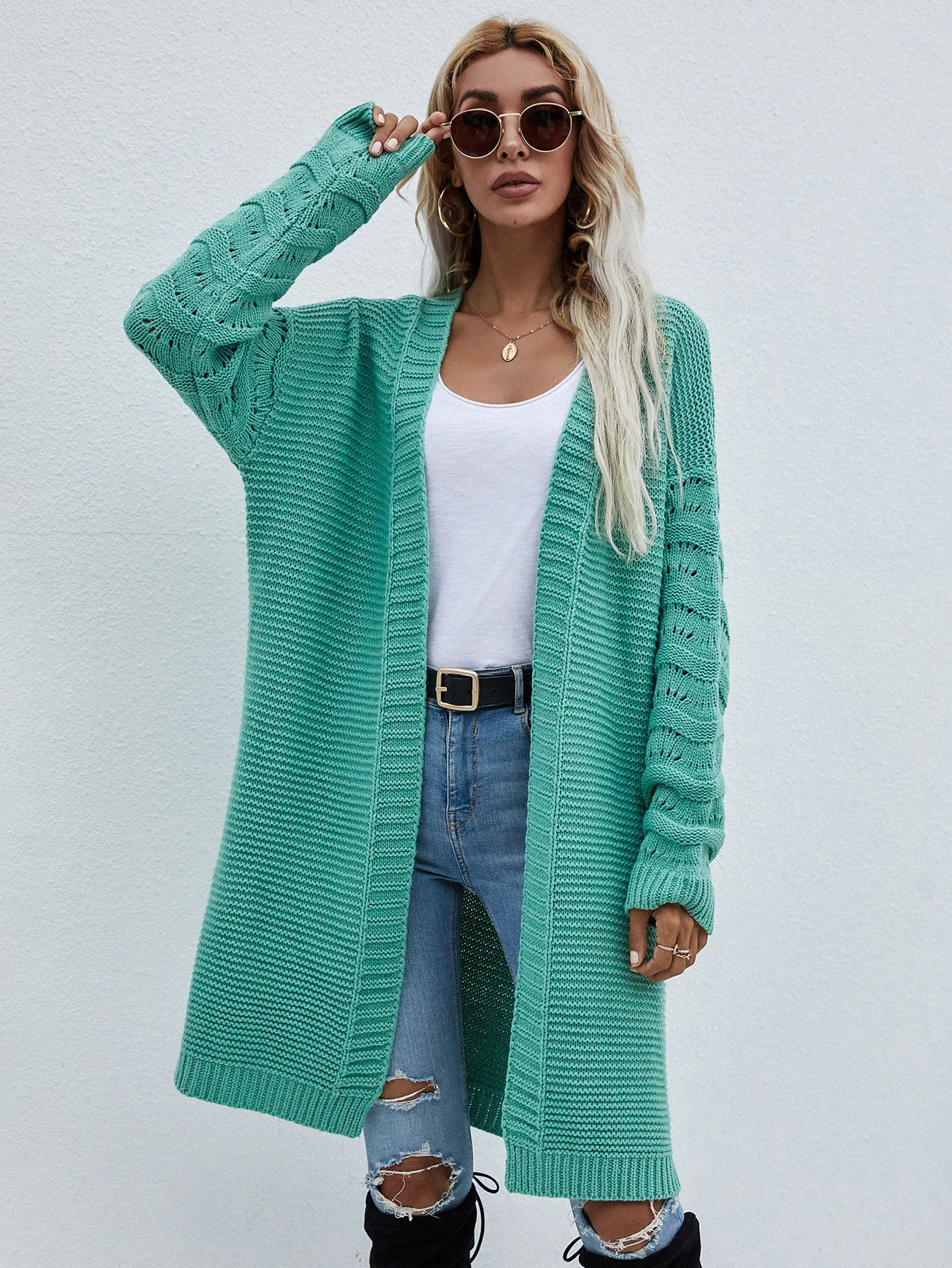 MAYCAUR 2022 Early Spring Long Cardigan Solid Color Women Commuter Loose Knit Women's Fashion Sweater Woman Clothing vintage sweaters