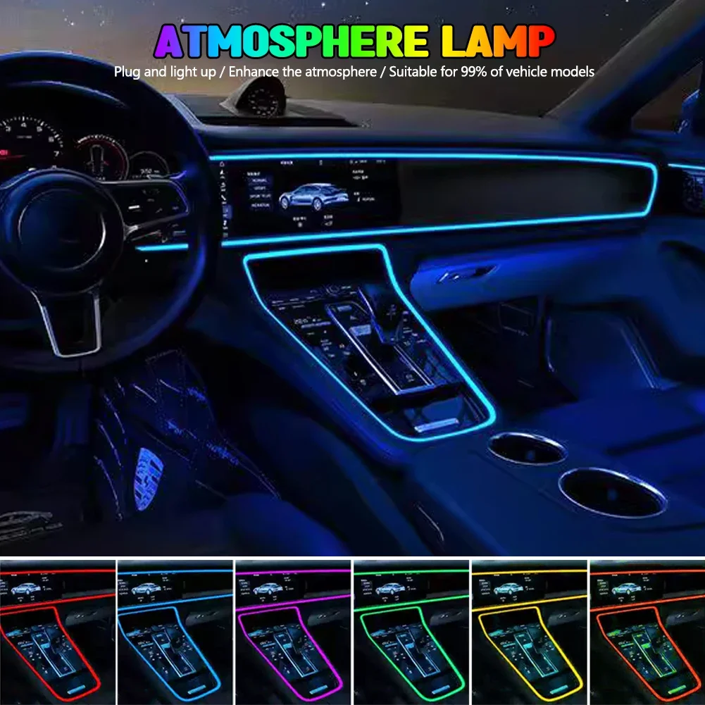 Elastyczne oświetlenie LED USB do dekoracji wnętrza samochodu, taśma LED 3M z sterownikiem USB, neonowe oświetlenie ambientowe z drutu EL