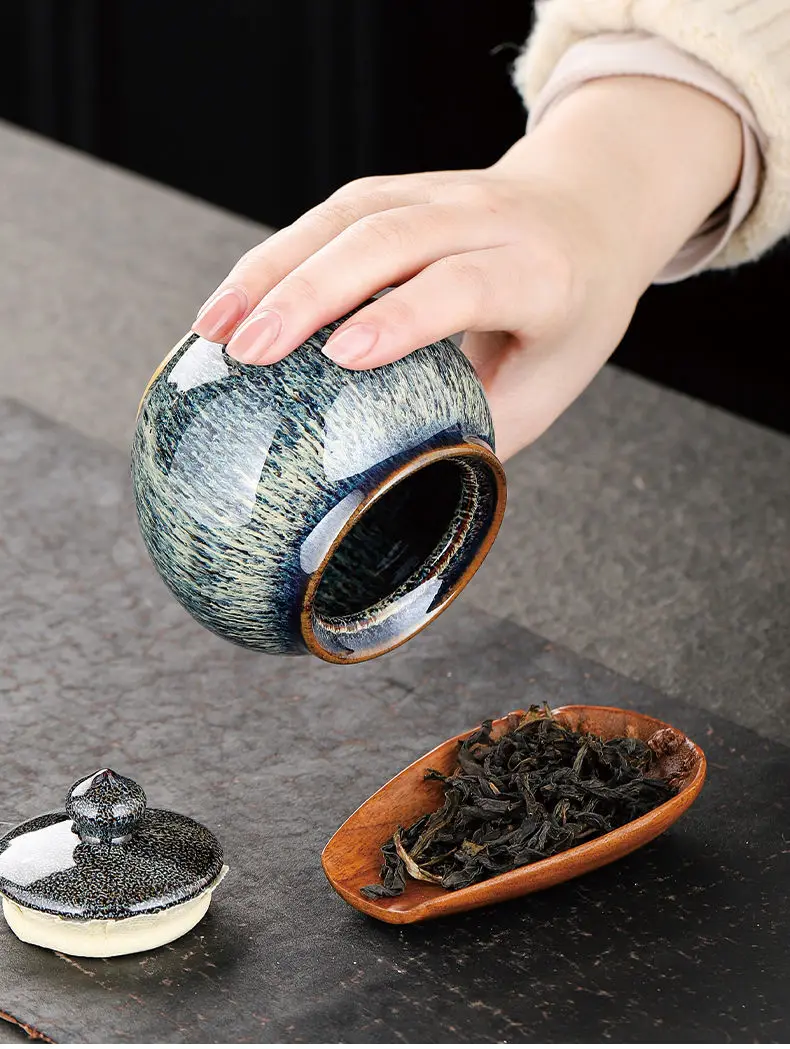 Description Picture 6 of itemPainted Texture Tea Canister Sealed Ceramic Tea Caddy Storage Jar with Lid Coffee Table Desk Decoration General Jar Candy Can