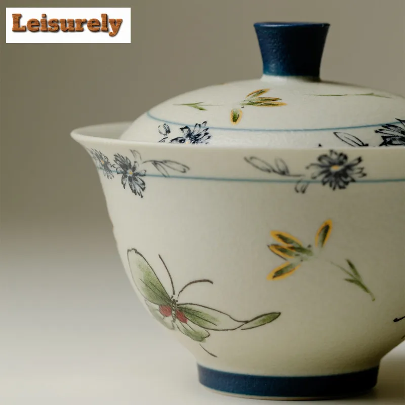 120ml Butterfly Orchid Three-talent Gaiwan Elegant Tea Tureen Tea Bowl With Lid Kit Tea Brewing Cover Bowl Kung Fu Tea Set Gift