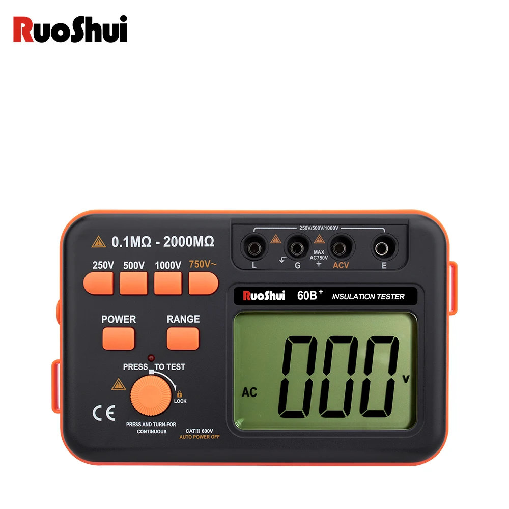 RuoShui Digital Insulation Resistance Tester Megger MegOhm Meter 1000V Megohmmeter Ohm High Voltage Short Circuit Input Alarm |