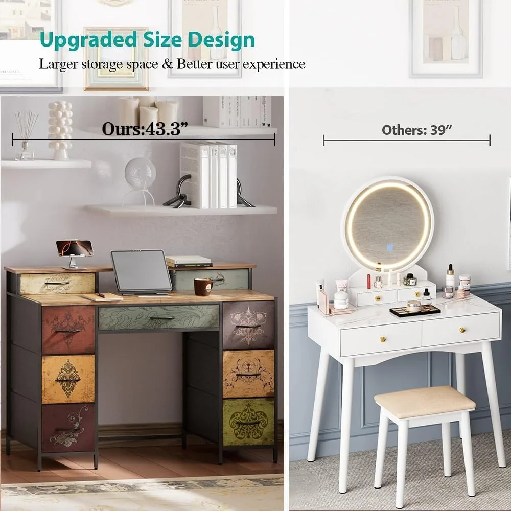 9 Drawer Fabric Dresser with 2 Shelves, Wood Top Metal Frame Floral Pattern Storage Cabinet for Bedroom