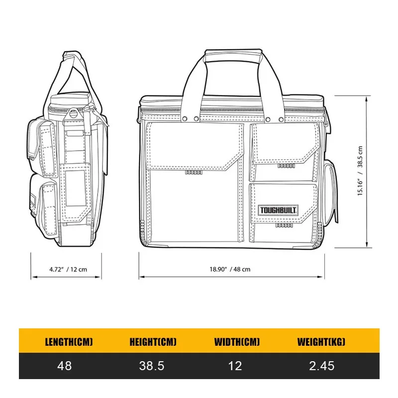 ToughBuilt TB-EL-1-M2 Quick Access Laptop Bag + Shoulder Strap - Medium Tools Packaging Bag 2