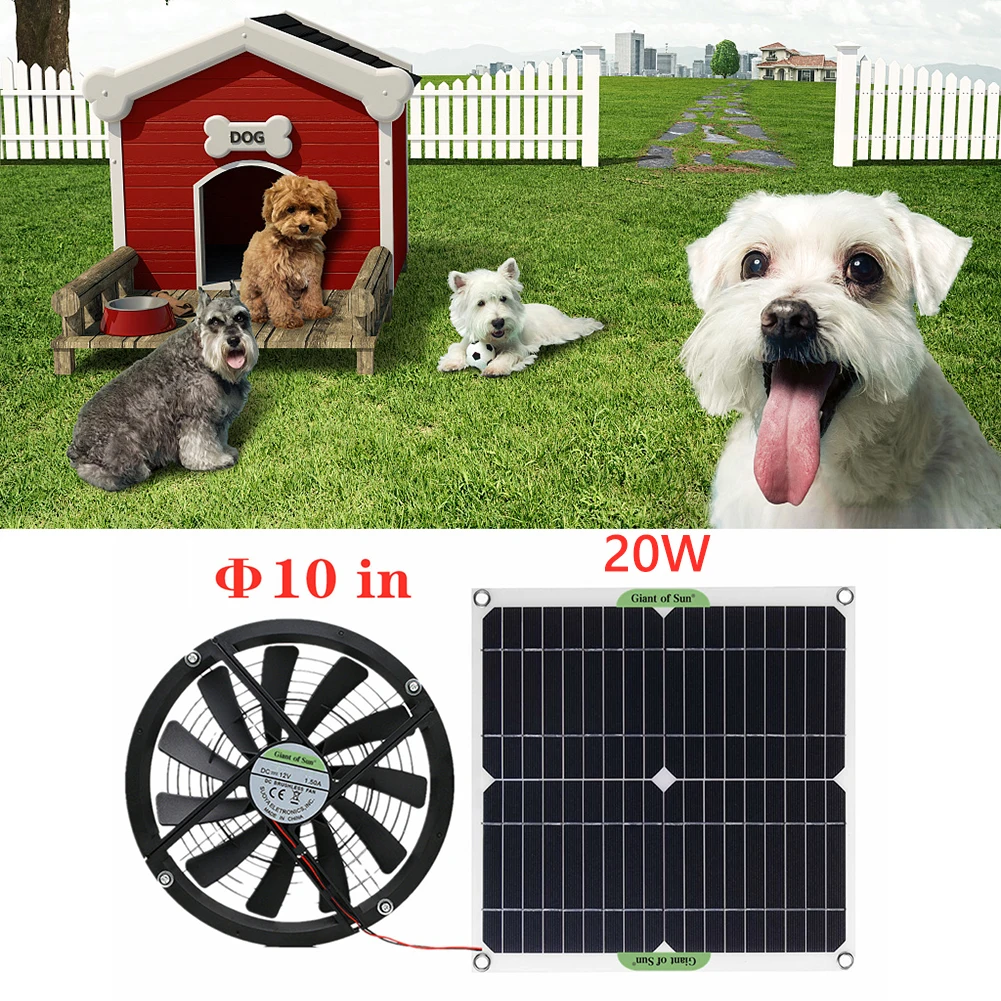10/20W Solar Exhaust Fan Air Extractor 12V Mini Ventilator Solar Cell Panel  Powered Fan for Dog Chicken House Greenhouse RV