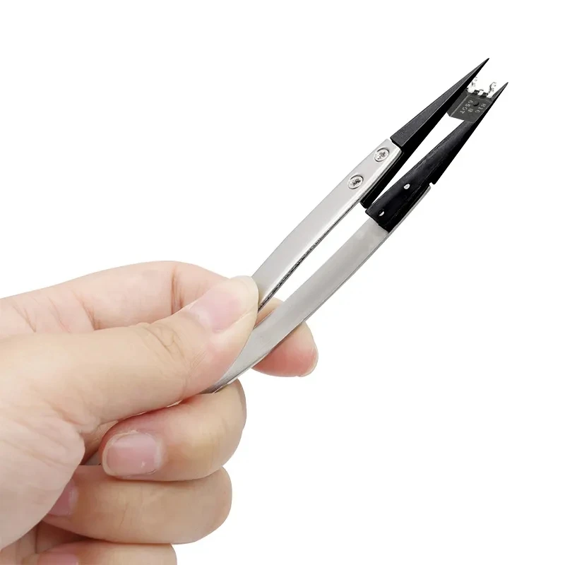 1 조각 정전기 방지 ESD 핀셋 교체 가능한 핀셋 팁 스테인레스 스틸 바디 탄소 섬유 전도성 플라스틱 핀셋