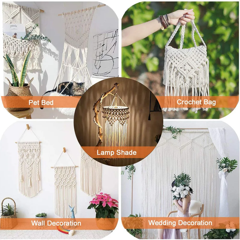 Macrame Cotton Cord Natural Cotton Rope Twisted Soft Cord String DIY Wall Hanging Plant Hangers Craft Knitting Craft macrame cord,cotton rope