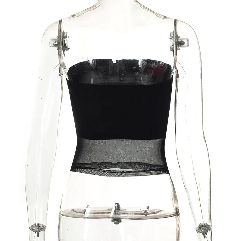 Women Mesh Transparent Cropped Tube Tops