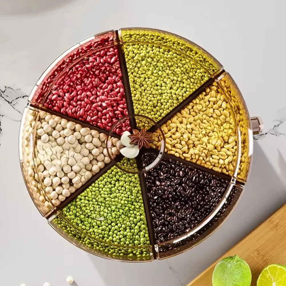 Rice Grain Storage Container Household 360&deg; Rotating Grain Dispenser Insect-proof and Moisture-proof 6-cell Food Sealed Bucket