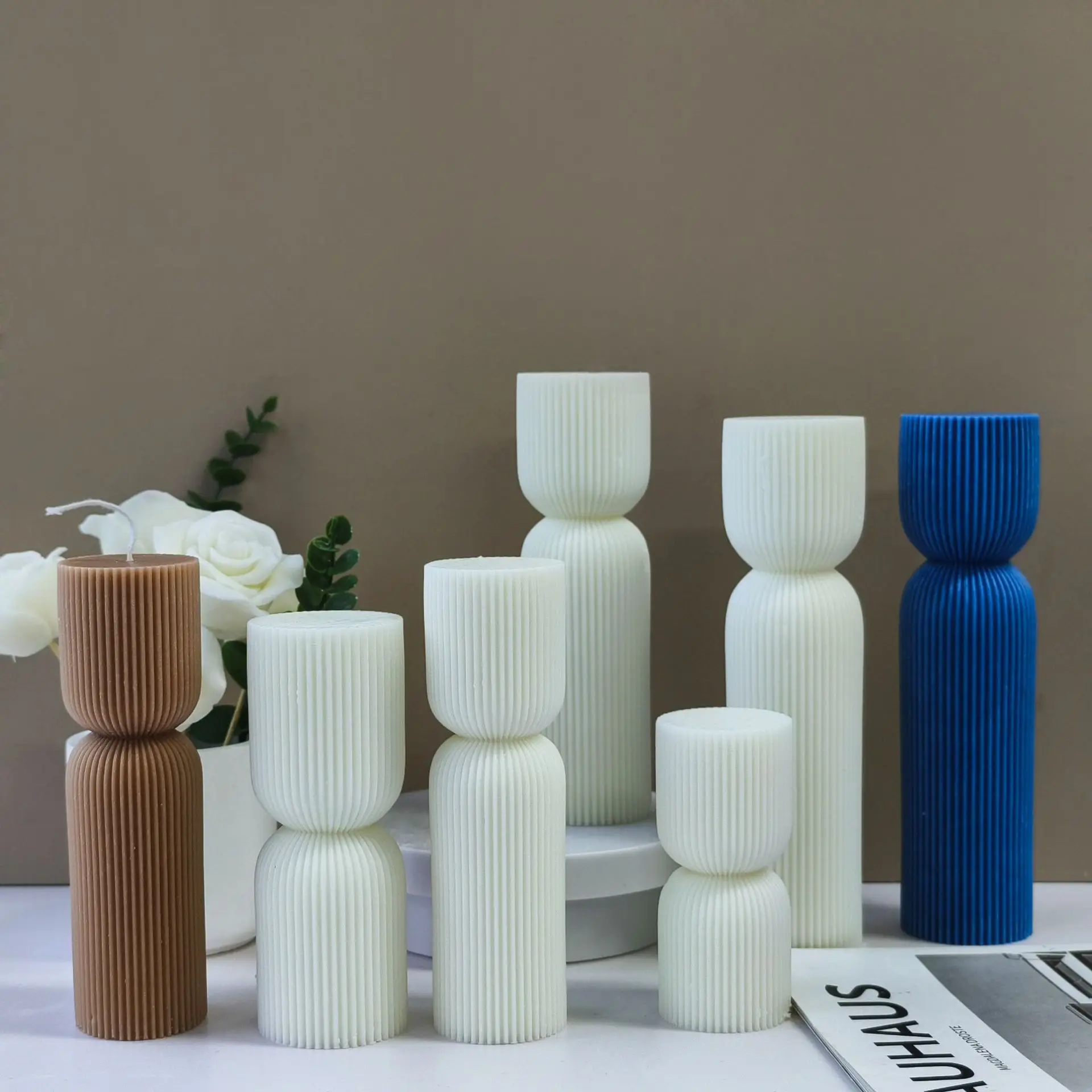 DIY Geometric Pillar Silicone Mold Striped Cylinder Aroma Candle Plaster Ornaments Mould Handmade Church Candles Making