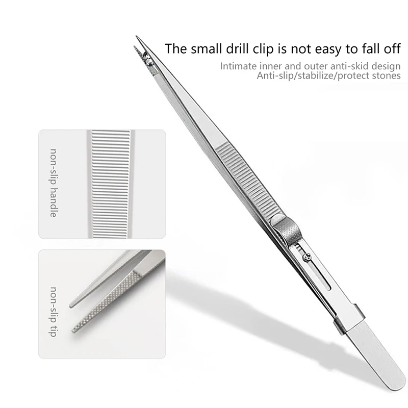 16CM Professional High Precision Stainless Steel Jewelry Tweezers Sandblasting DIY Diamond Gem Jewelry Jeweler's Slotted Buckle